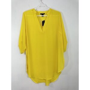 Ashley Stewart Blouse Popover Roll Tab Sleeve Women 18/20  Yellow NWT